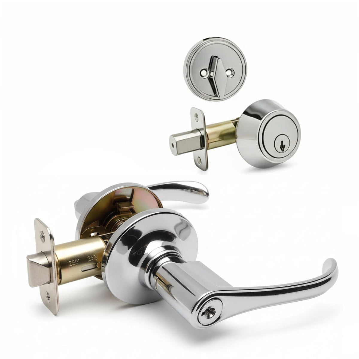 Rochester Polished Chrome Entry Lever with Matching Single Cylinder Deadbolt Combo Pack
