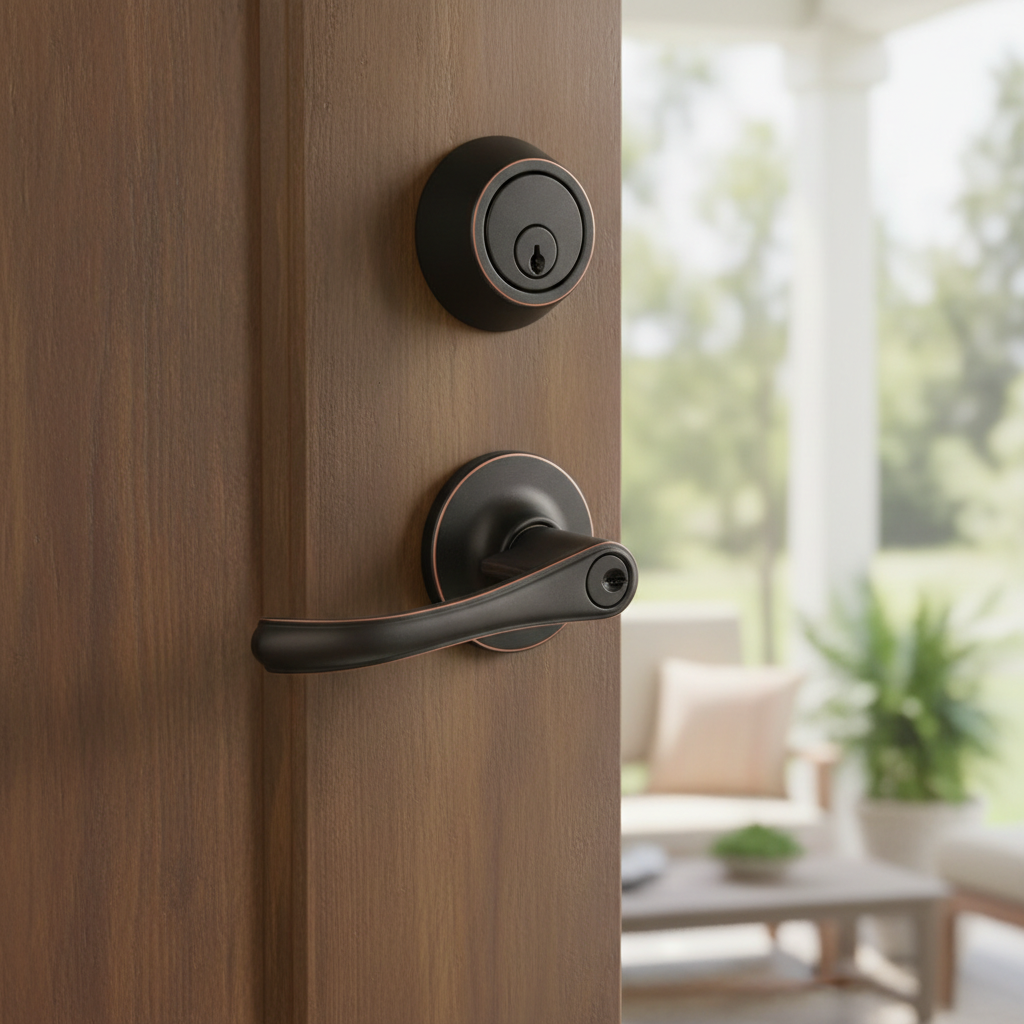 Rochester Oil Rubbed Bronze Entry Lever with Matching Single Cylinder Deadbolt Combo Pack