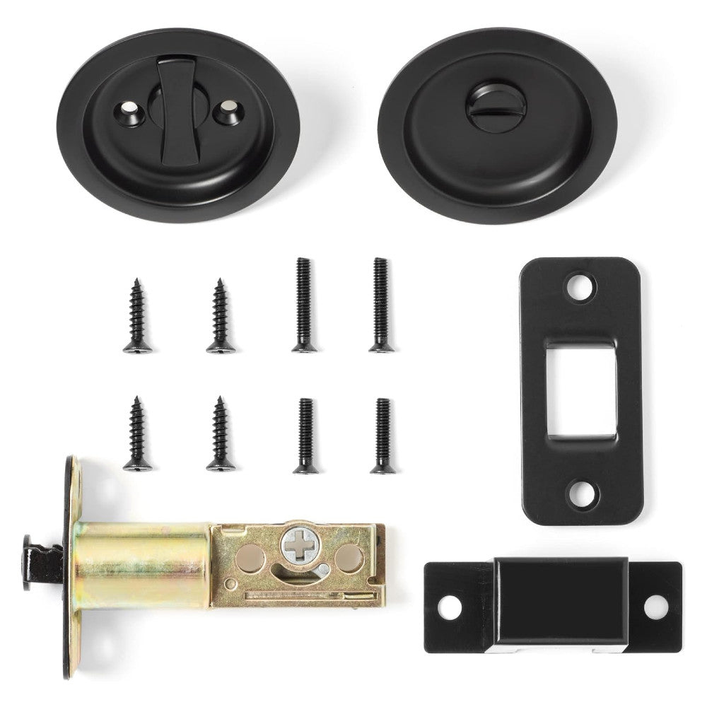 Round Hall/Closet Privacy Pocket Door Latch, Flat Black