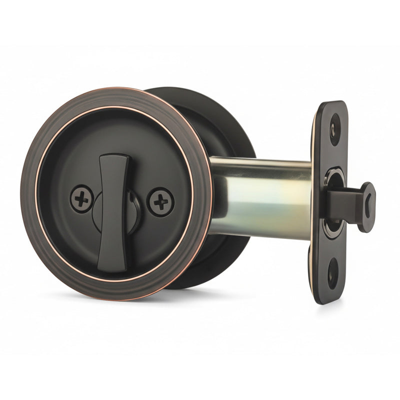Round Hall/Closet Privacy Pocket Door Latch, Oil Rubbed Bronze