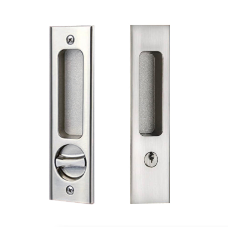 Keyed Satin Nickel Pocket Door and Barn Door Lock