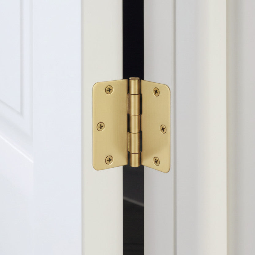 Door Hinge, Satin Brass 3-1/2" with 1/4" Radius Corners
