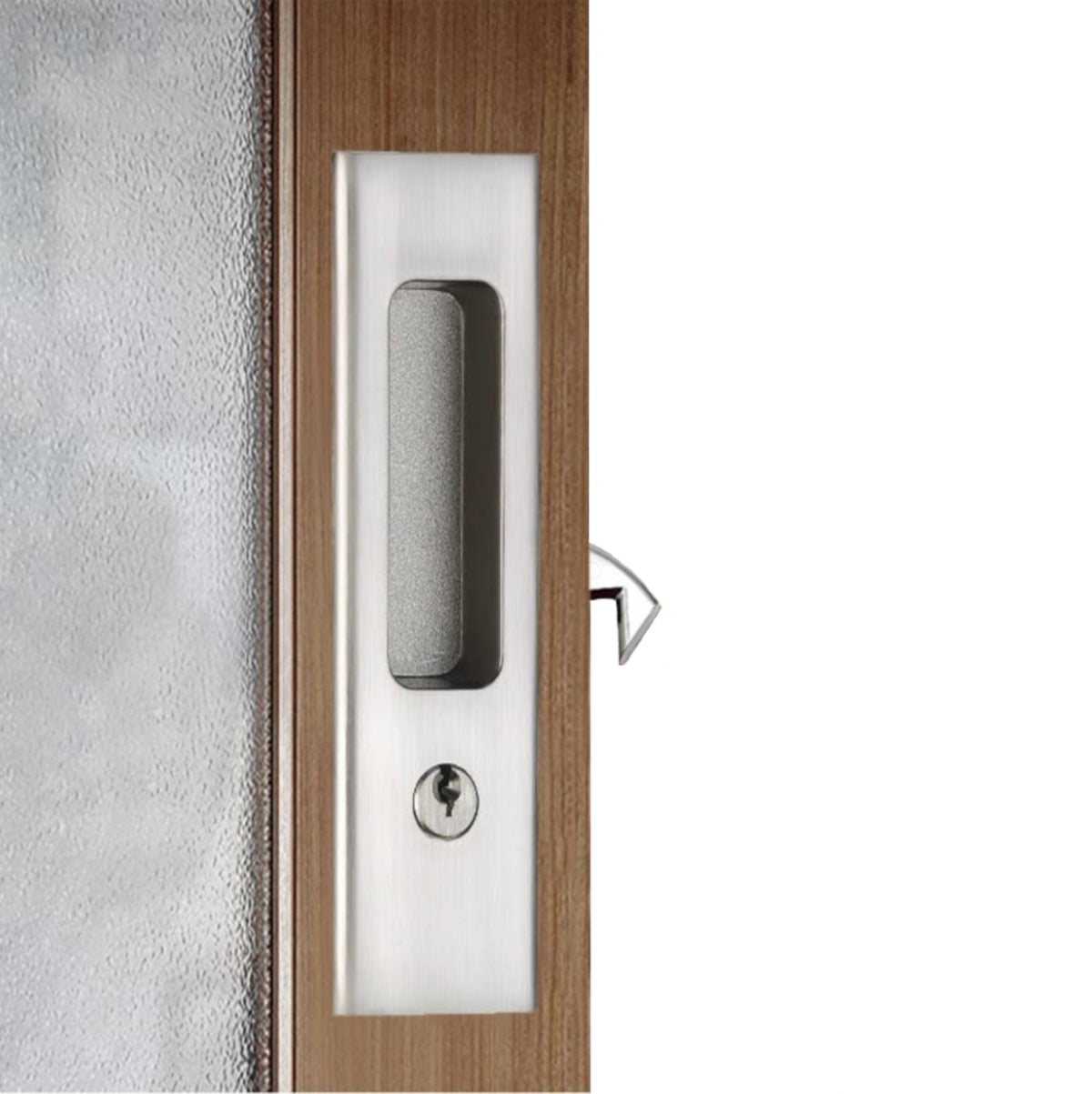 Keyed Satin Nickel Pocket Door and Barn Door Lock