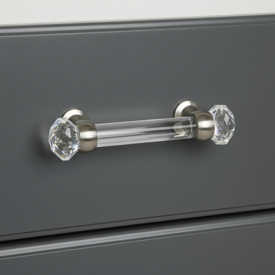 Cosmas 6393SN-C Satin Nickel with Clear Glass Cabinet Pull