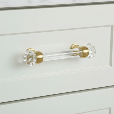 Cosmas 6393BB-C Brushed Brass with Clear Glass Cabinet Pull