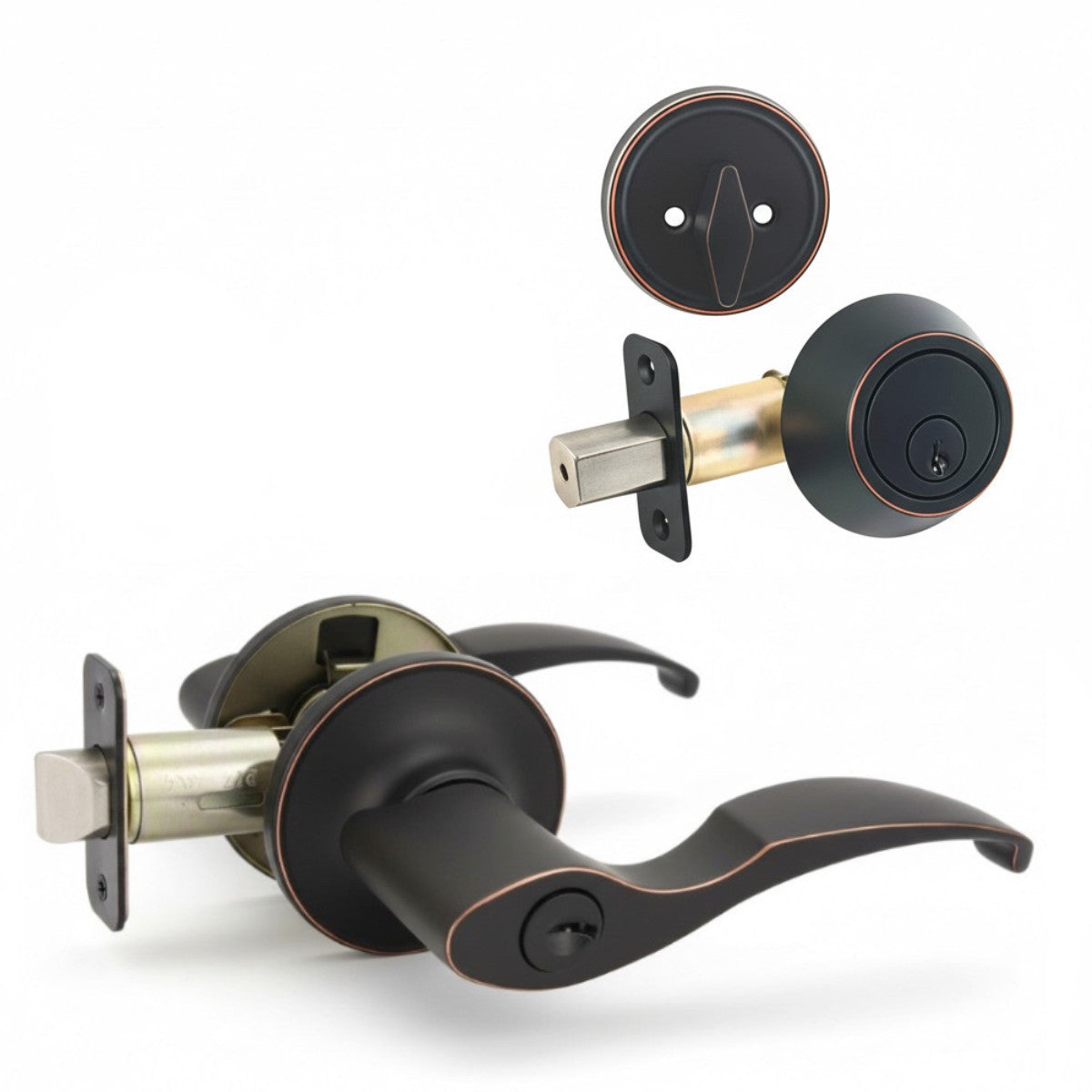 Sedona Oil Rubbed Bronze Entry Lever with Matching Single Cylinder Deadbolt Combo Pack