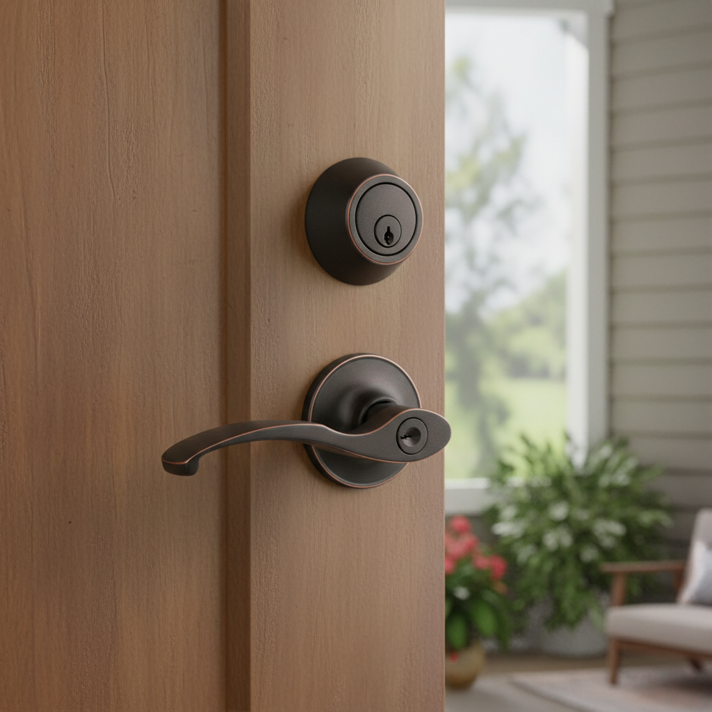 Sedona Oil Rubbed Bronze Entry Lever with Matching Single Cylinder Deadbolt Combo Pack