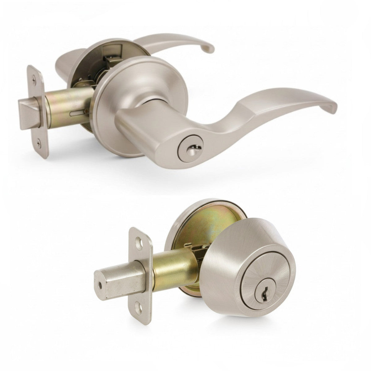 Sedona Satin Nickel Entry Lever with Matching Single Cylinder Deadbolt Combo Pack