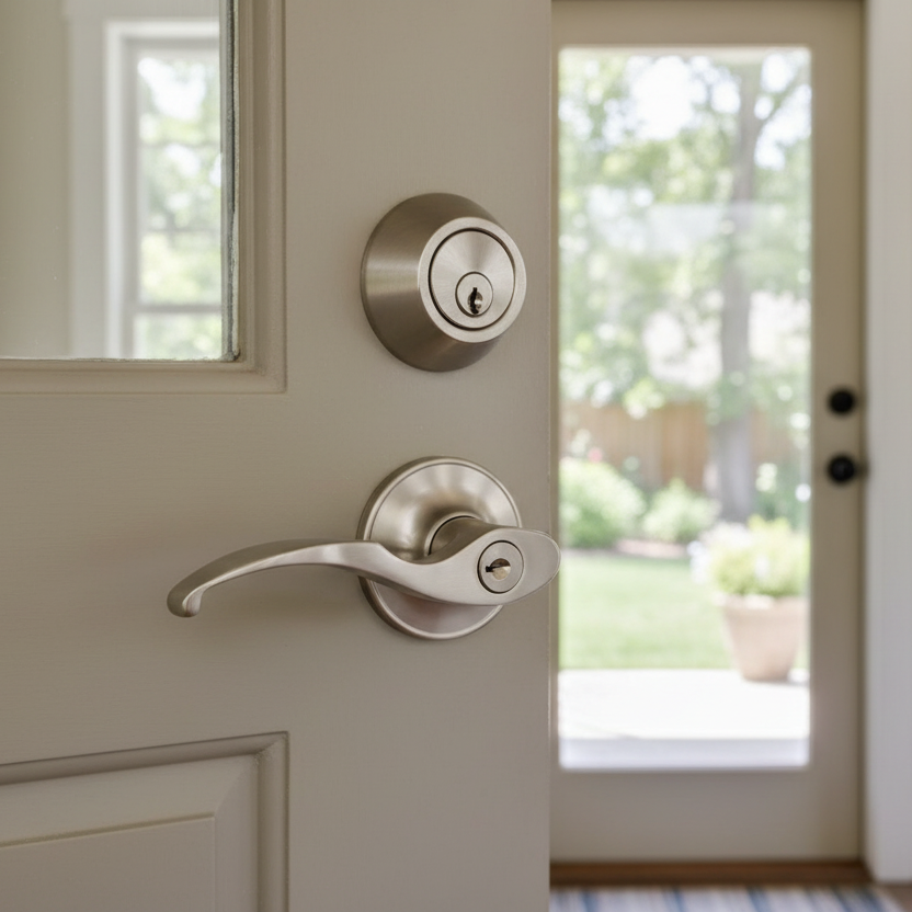 Sedona Satin Nickel Entry Lever with Matching Single Cylinder Deadbolt Combo Pack