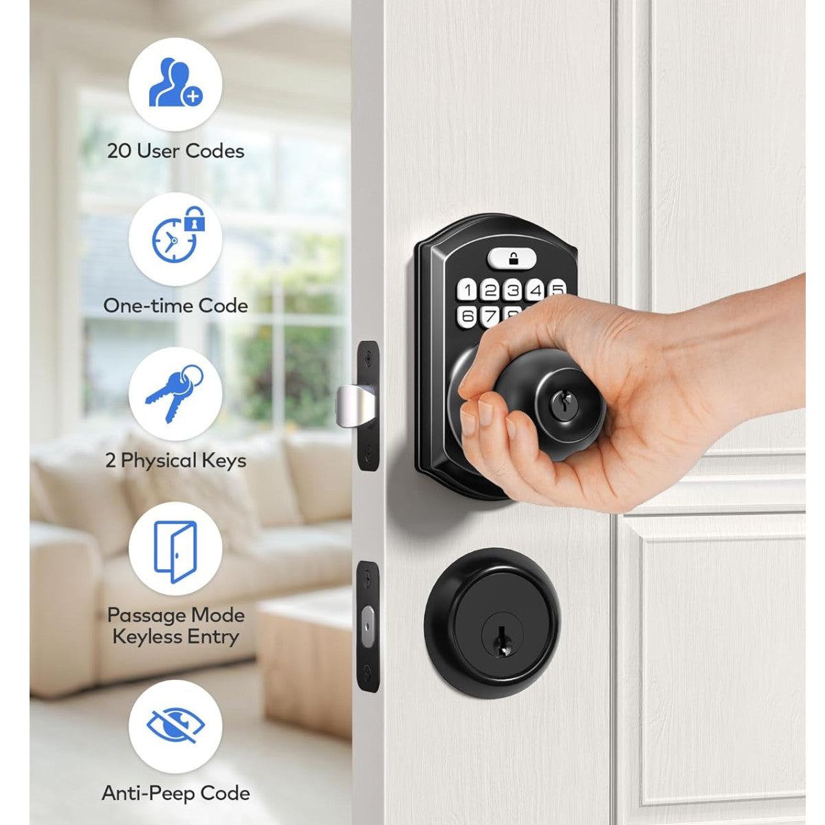Keyless Entry TE003 Black Keypad Entry Knob