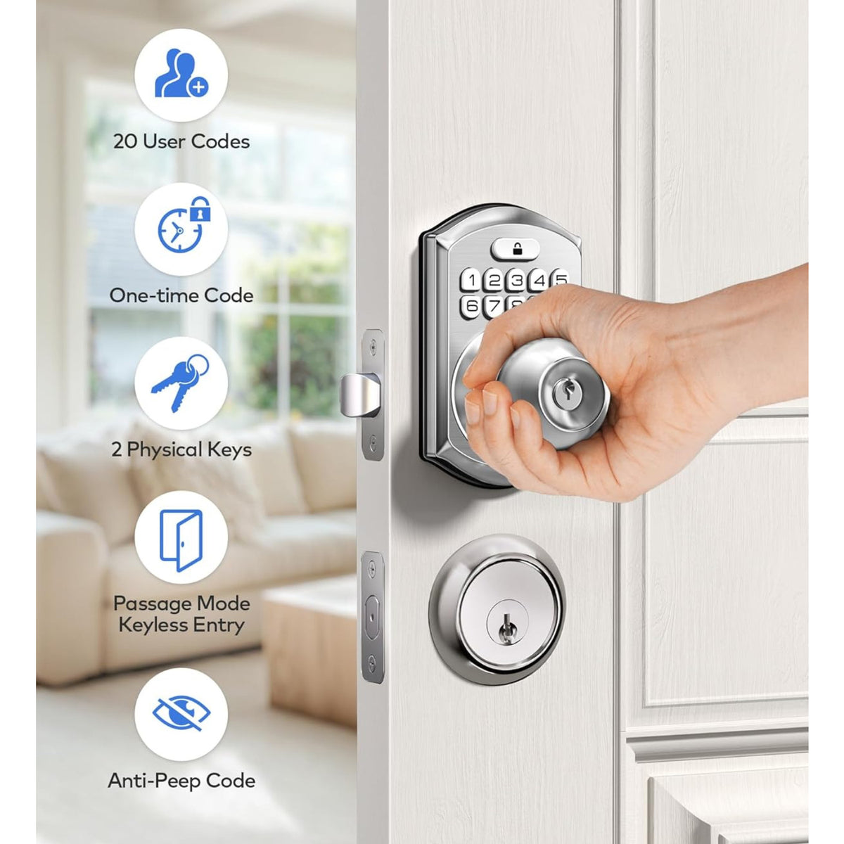 Keyless Entry TE003 Satin Nickel Keypad Entry Knob