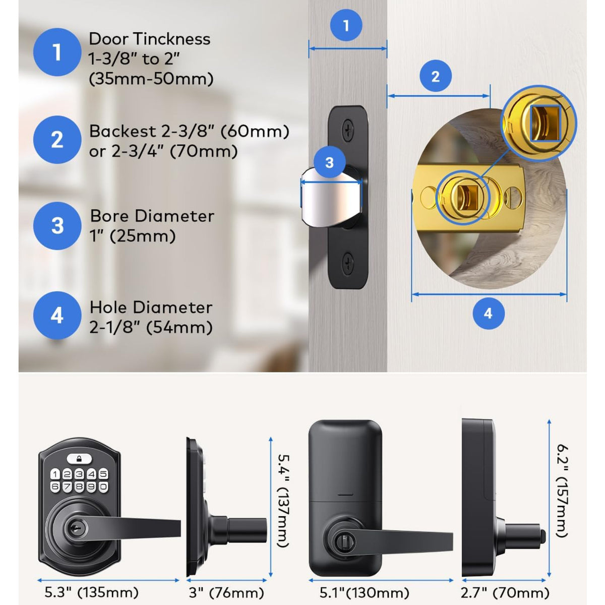 Keyless Entry TE004 Matte Black Keypad Entry Lever