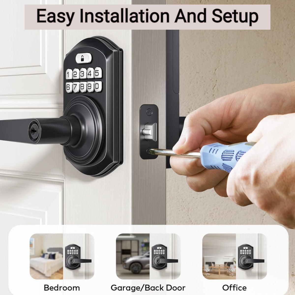 Keyless Entry TE004 Matte Black Keypad Entry Lever