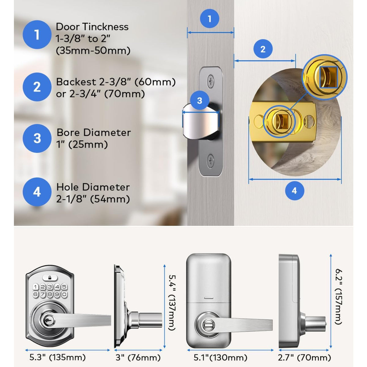 Keyless Entry TE004 Satin Nickel Keypad Entry Lever