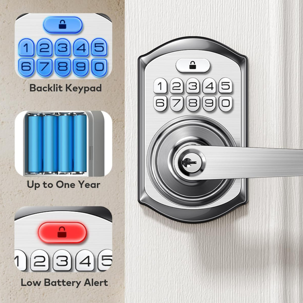 Keyless Entry TE004 Satin Nickel Keypad Entry Lever