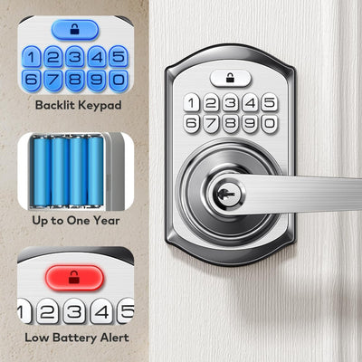 Keyless Entry TE004 Satin Nickel Keypad Entry Lever