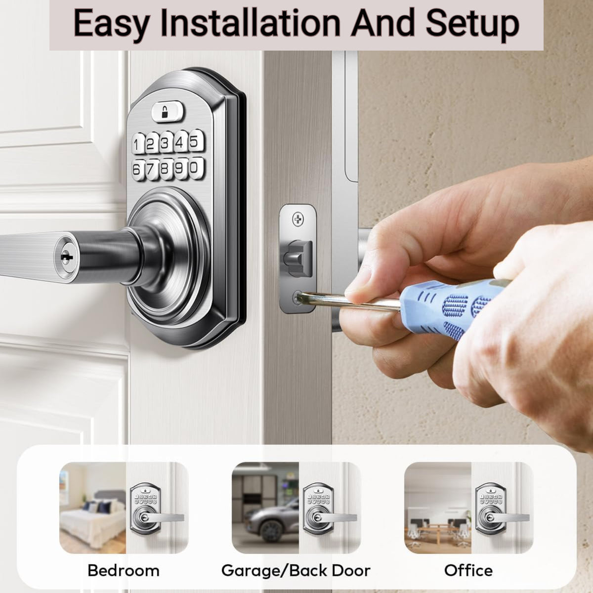 Keyless Entry TE004 Satin Nickel Keypad Entry Lever