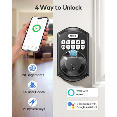 Keyless Entry TE012W Matte Black Wi-Fi Smart Keypad Deadbolt