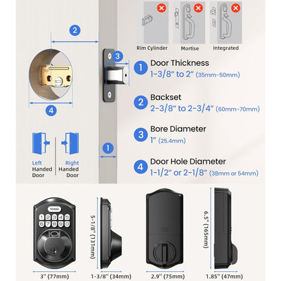 Keyless Entry TE012W Matte Black Wi-Fi Smart Keypad Deadbolt