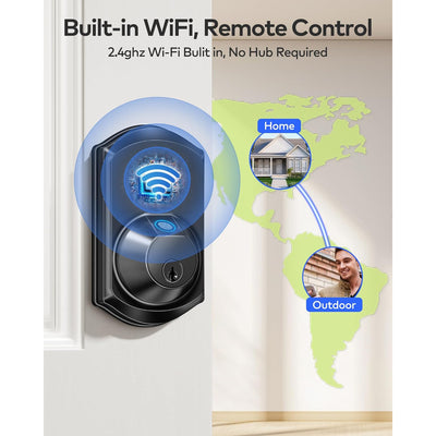 Keyless Entry TE012W Matte Black Wi-Fi Smart Keypad Deadbolt