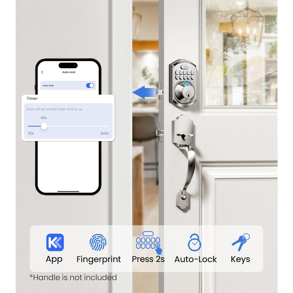 Keyless Entry TE012W Satin Nickel Wi-Fi Smart Keypad Deadbolt