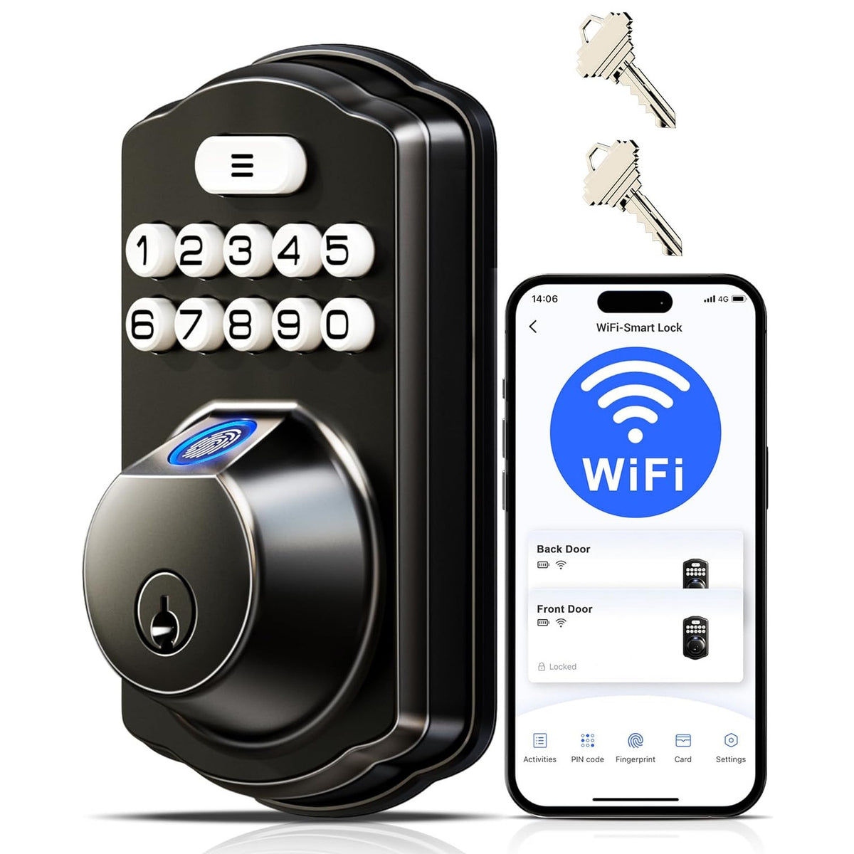 Keyless Entry VE012W Matte Black Fingerprint and Keypad Smart Deadbolt
