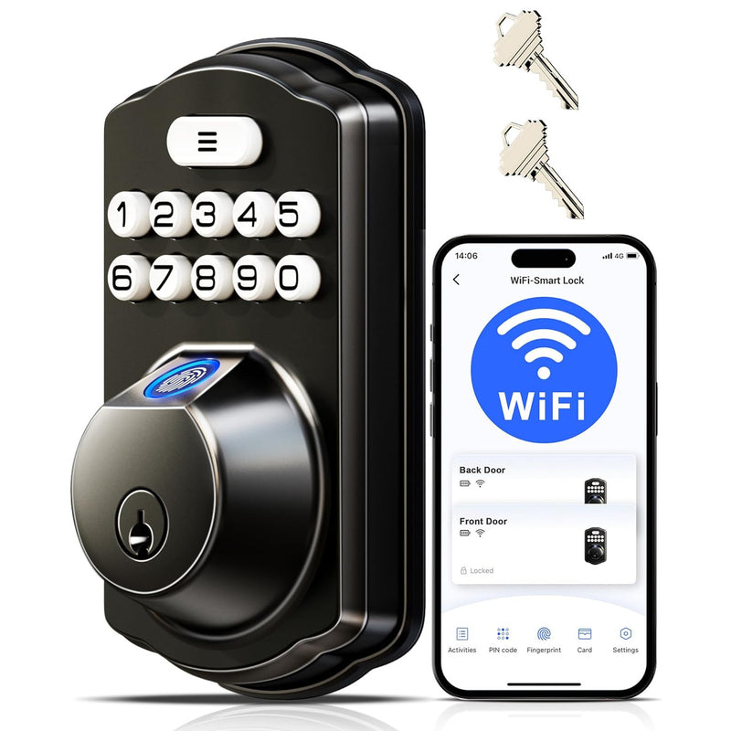 Keyless Entry VE012W Matte Black Fingerprint and Keypad Smart Deadbolt