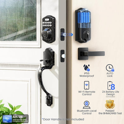 Keyless Entry VE012W Matte Black Fingerprint and Keypad Smart Deadbolt