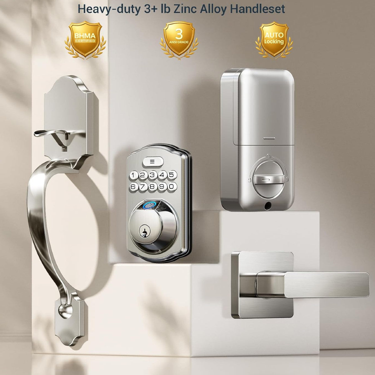 Keyless Entry VE012-W Satin Nickel Keypad Smart Deadbolt and Handleset