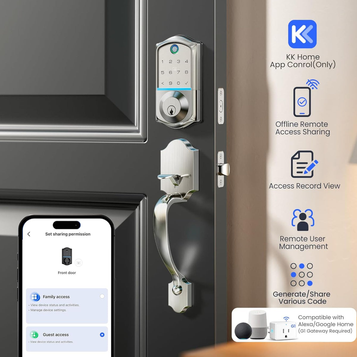 Keyless Entry VE017-H Satin Nickel Keypad Smart Deadbolt and Handles