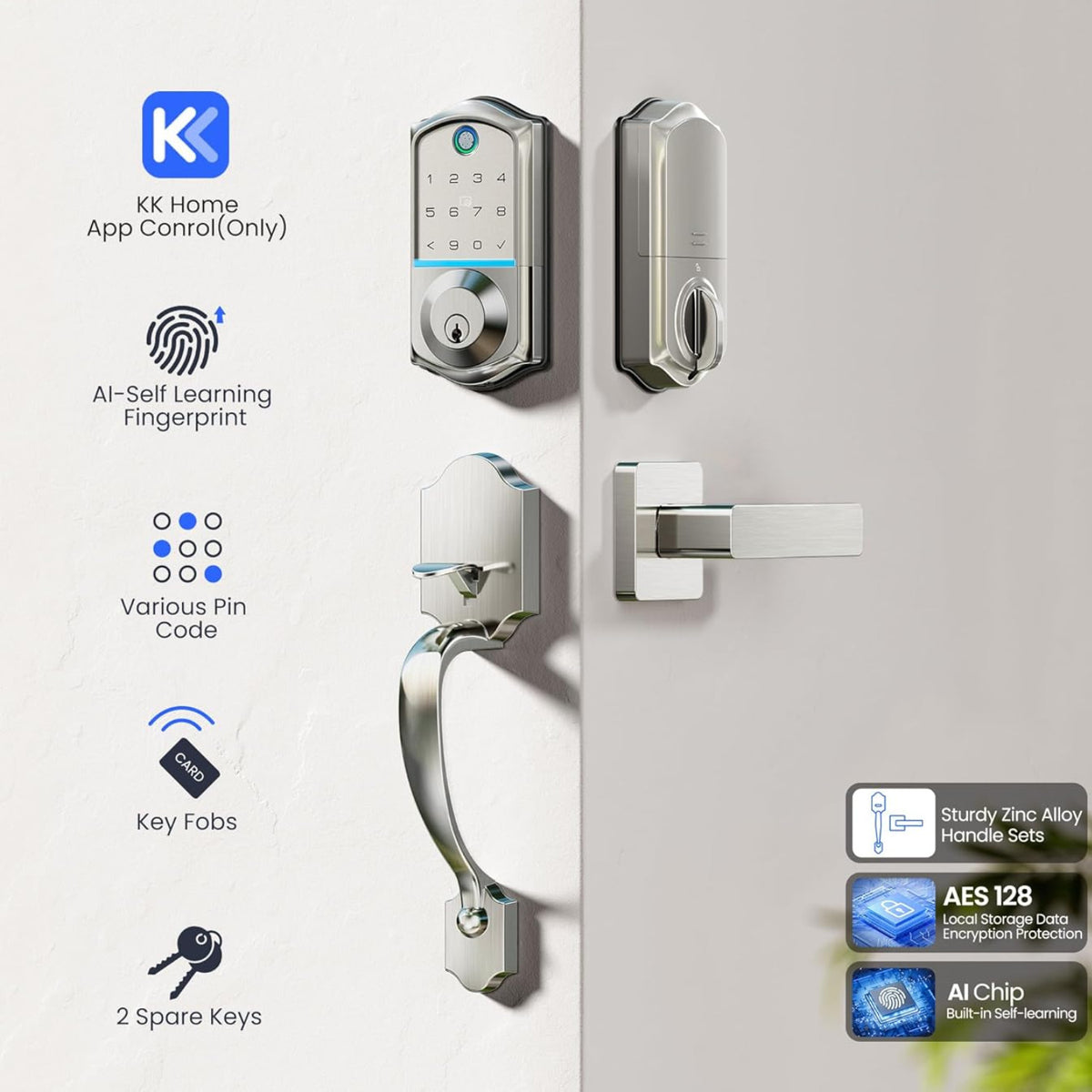 Keyless Entry VE017-H Satin Nickel Keypad Smart Deadbolt and Handles