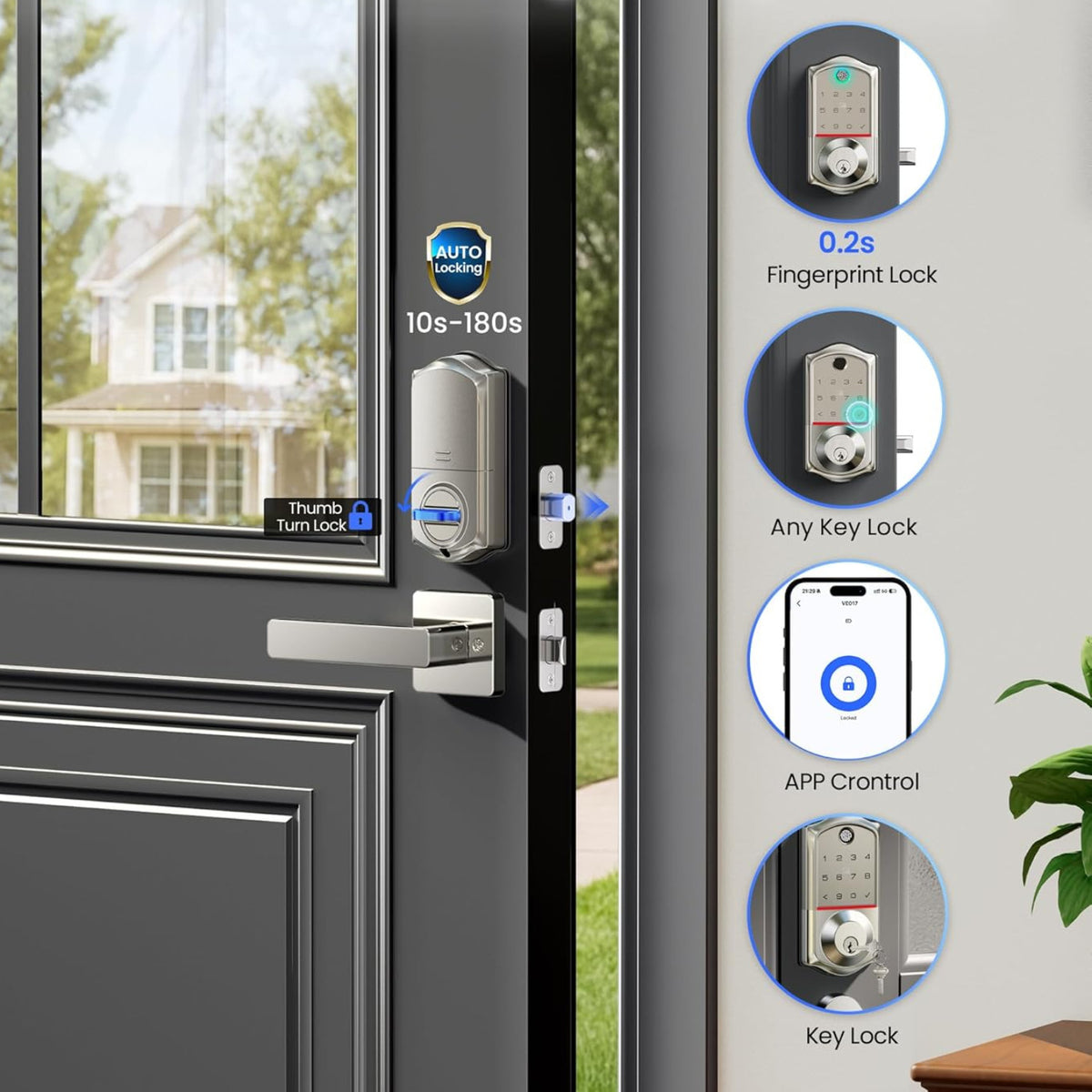 Keyless Entry VE017-H Satin Nickel Keypad Smart Deadbolt and Handles