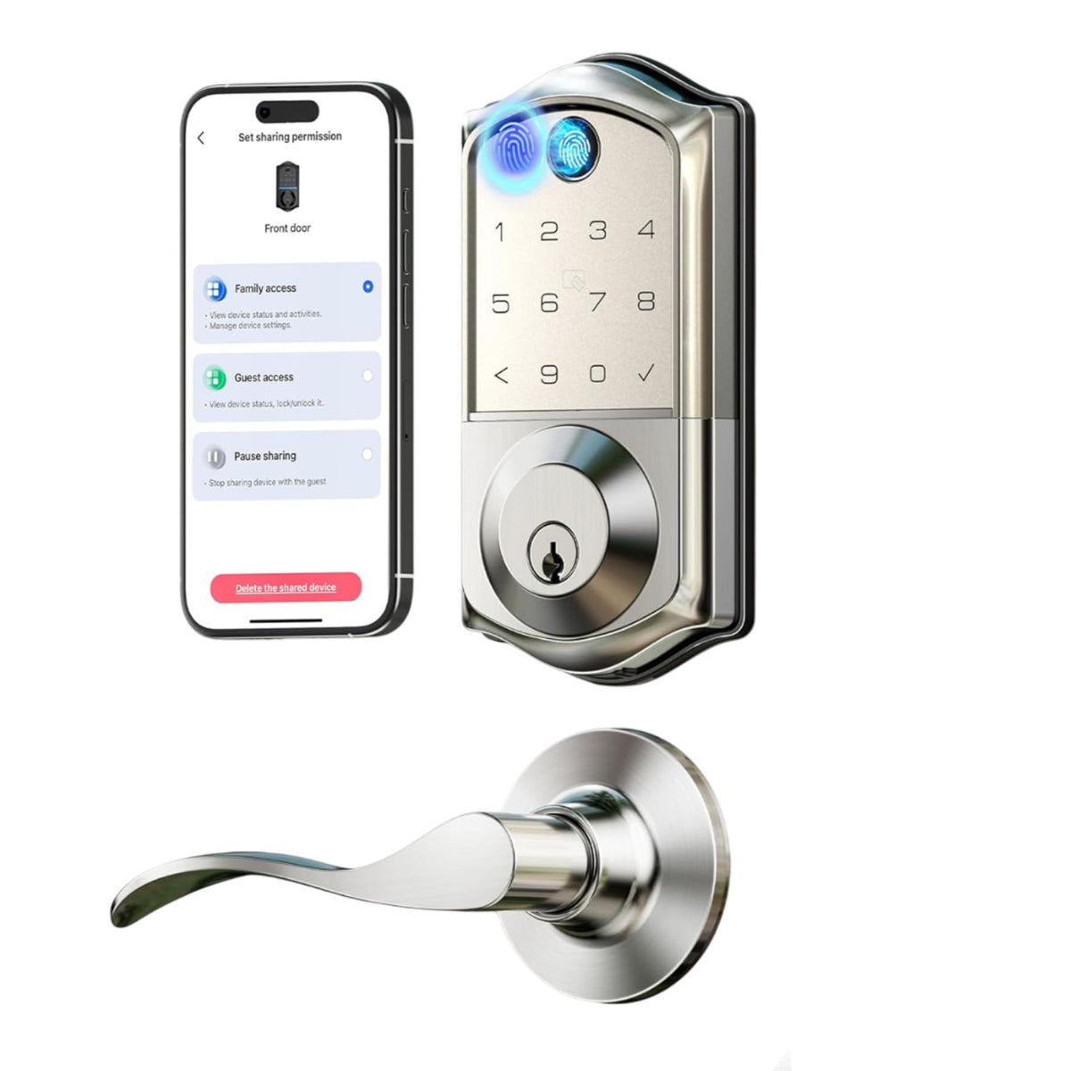 Keyless Entry VE017-L Satin Nickel Keypad Smart Deadbolt and Door Lever