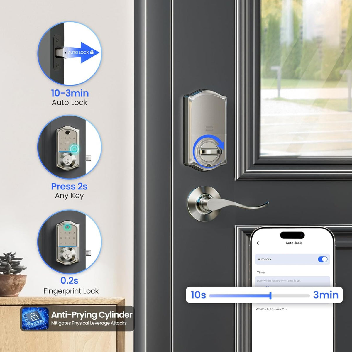 Keyless Entry VE017-L Satin Nickel Keypad Smart Deadbolt and Door Lever