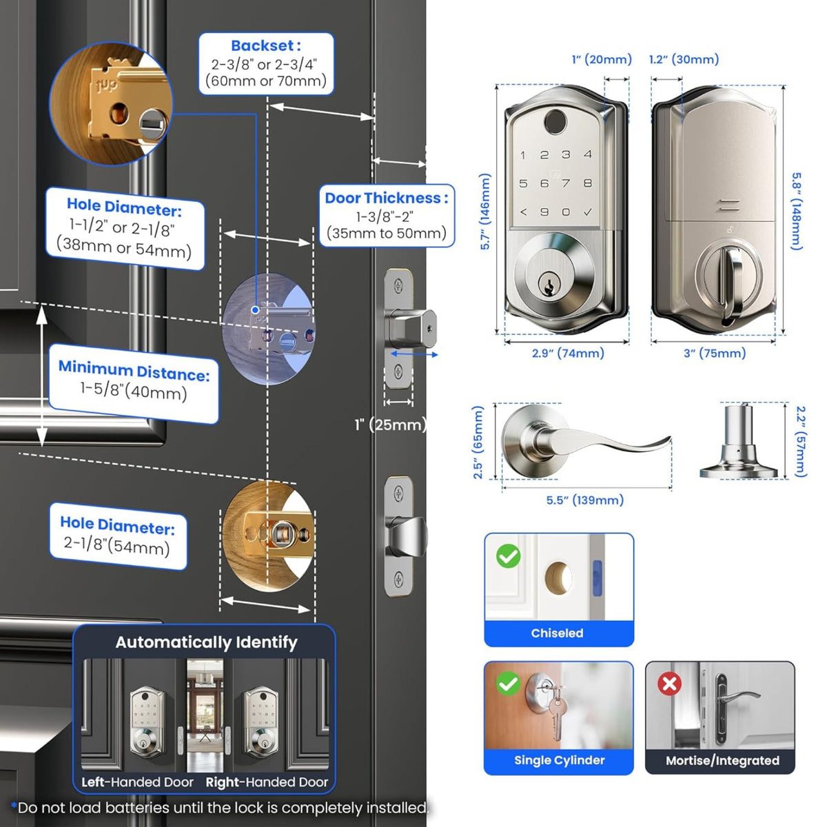 Keyless Entry VE017-L Satin Nickel Keypad Smart Deadbolt and Door Lever