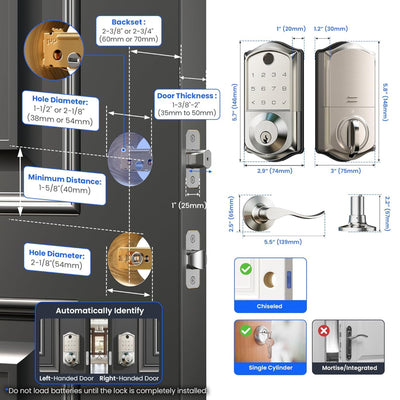 Keyless Entry VE017-L Satin Nickel Keypad Smart Deadbolt and Door Lever