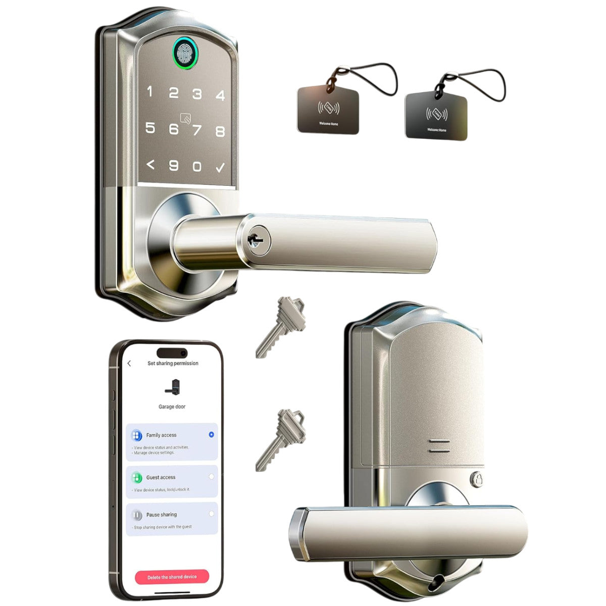 Keyless Entry VE019 Satin Nickel Keypad Smart Door Lever