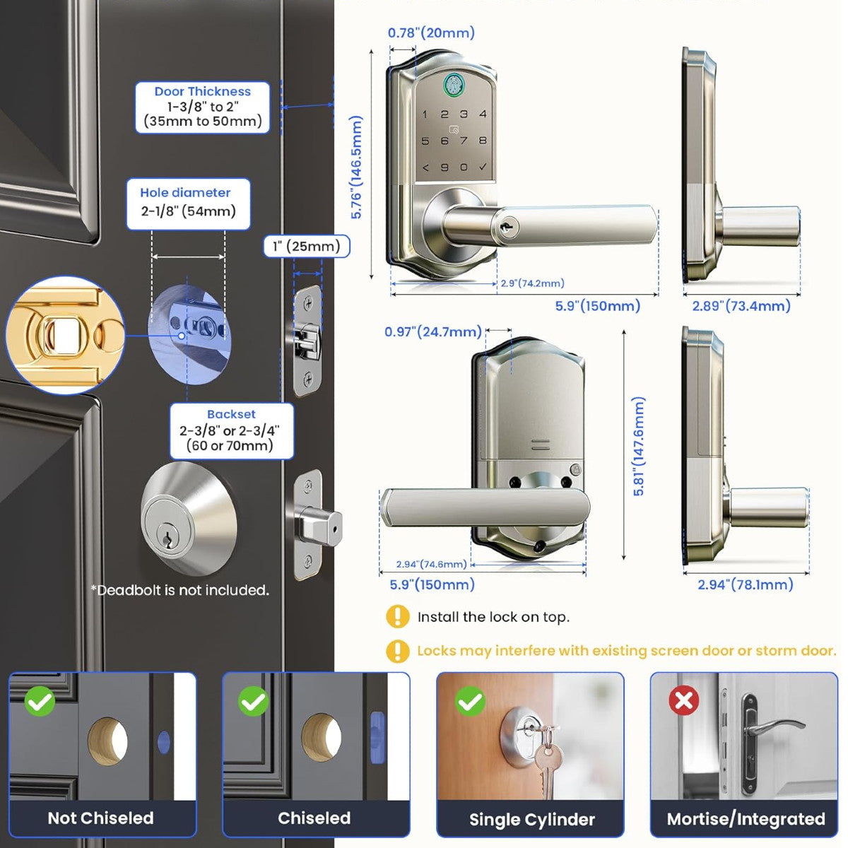 Keyless Entry VE019 Satin Nickel Keypad Smart Door Lever