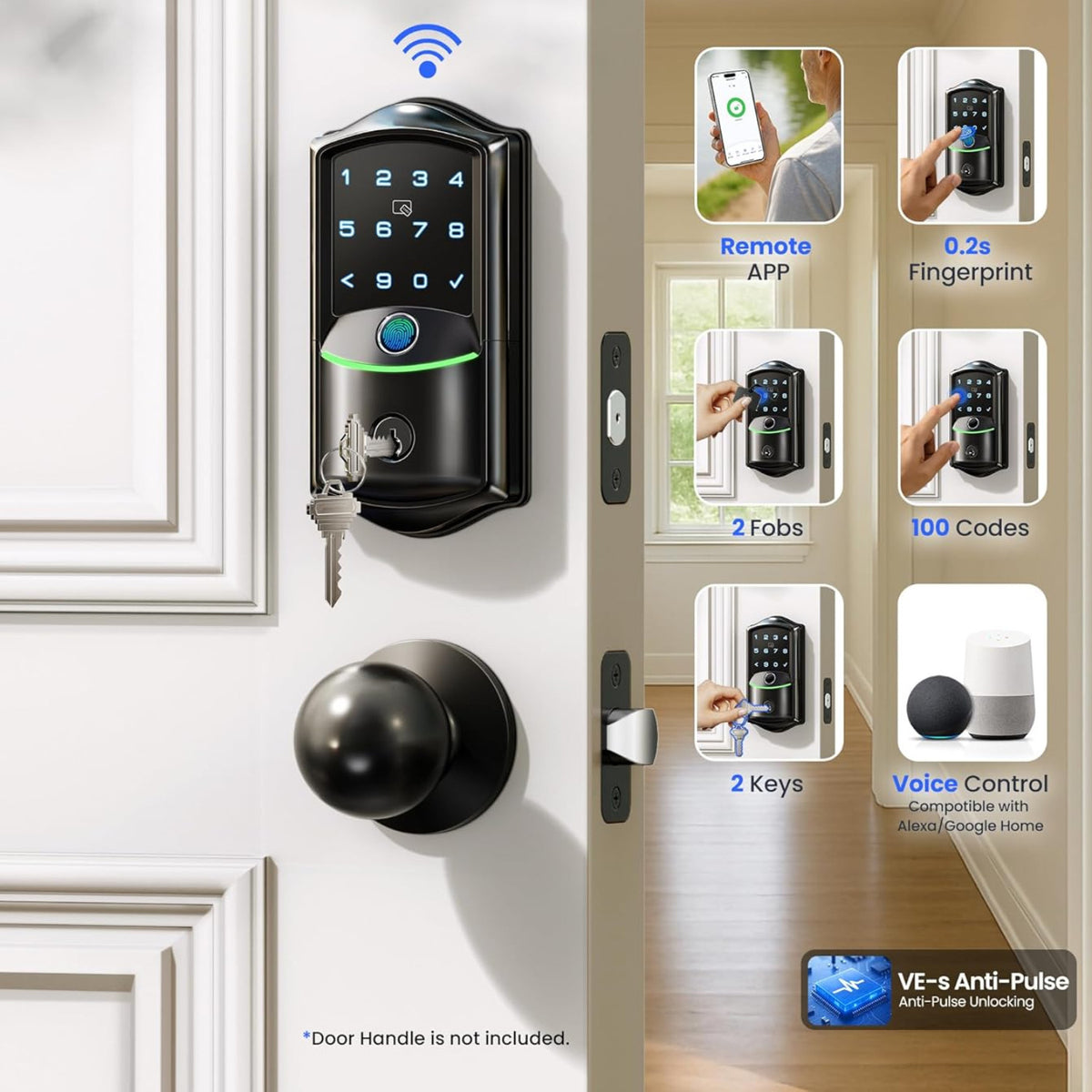 Keyless Entry VE027 Matte Black Keypad Smart Deadbolt