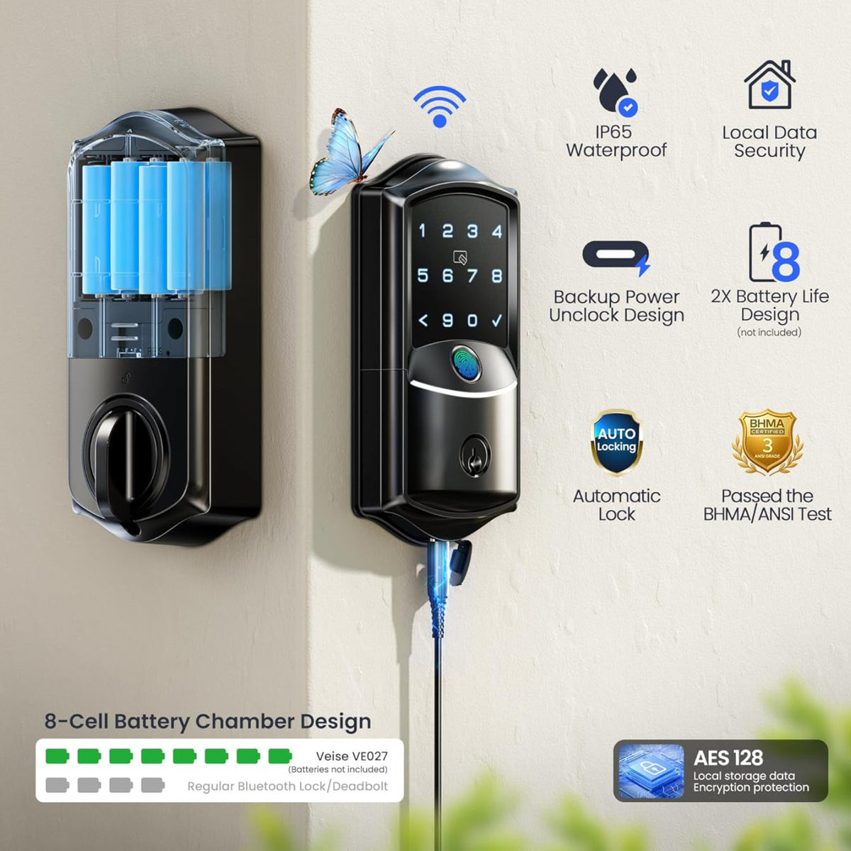 Keyless Entry VE027 Matte Black Keypad Smart Deadbolt