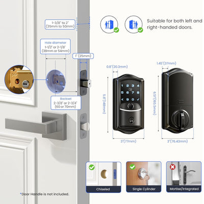 Keyless Entry VE027 Matte Black Keypad Smart Deadbolt