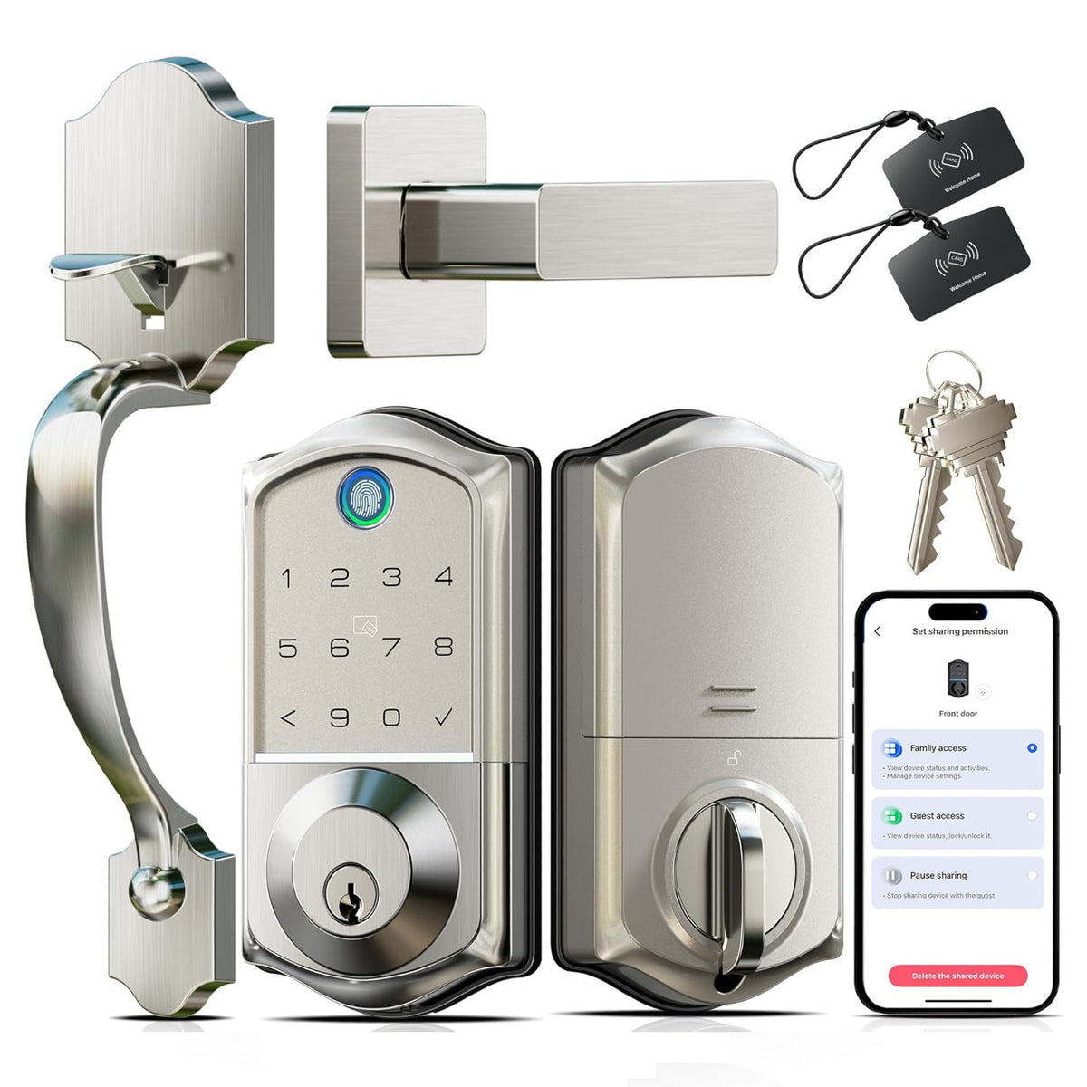 Keyless Entry VE017-H Satin Nickel Keypad Smart Deadbolt and Handles