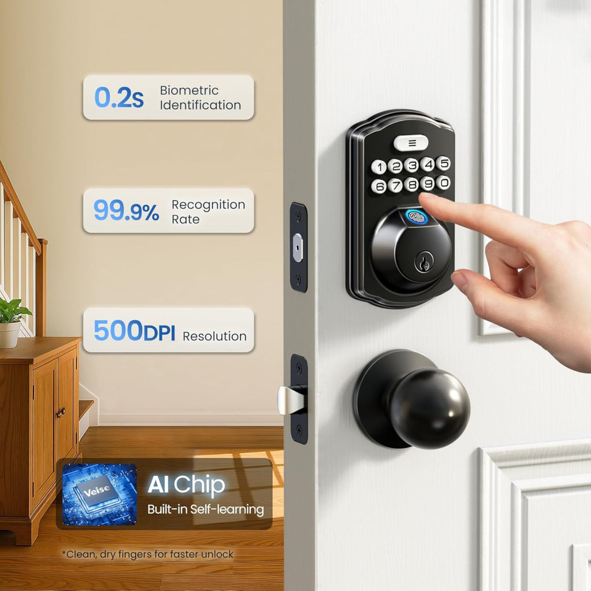 Keyless Entry KS02A Matte Black Fingerprint and Keypad Deadbolt