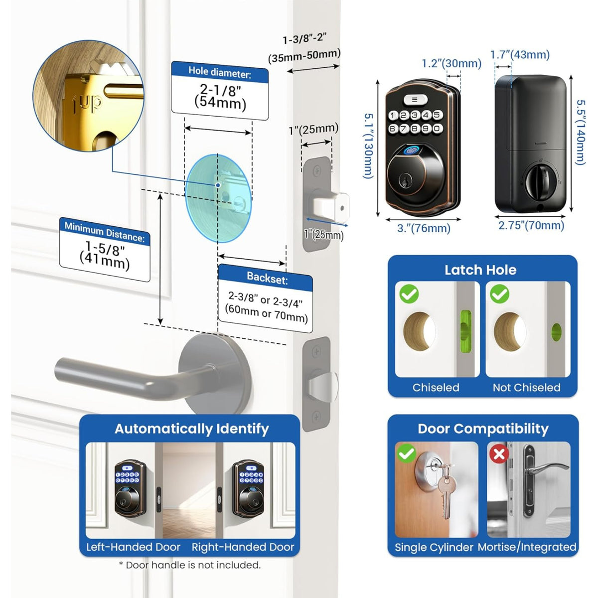 Keyless Entry KS02A Oil Rubbed Bronze Fingerprint and Keypad Deadbolt