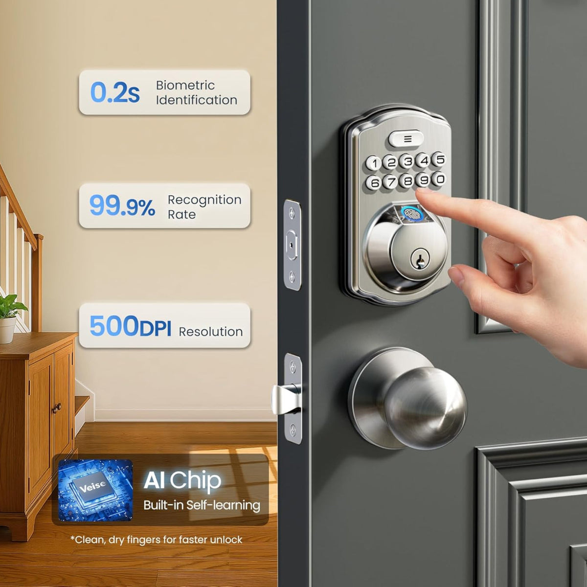 Keyless Entry KS02A Satin Nickel Fingerprint and Keypad Deadbolt
