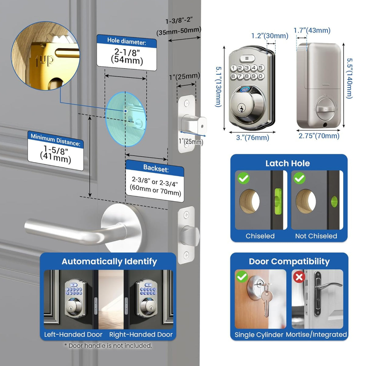 Keyless Entry KS02A Satin Nickel Fingerprint and Keypad Deadbolt