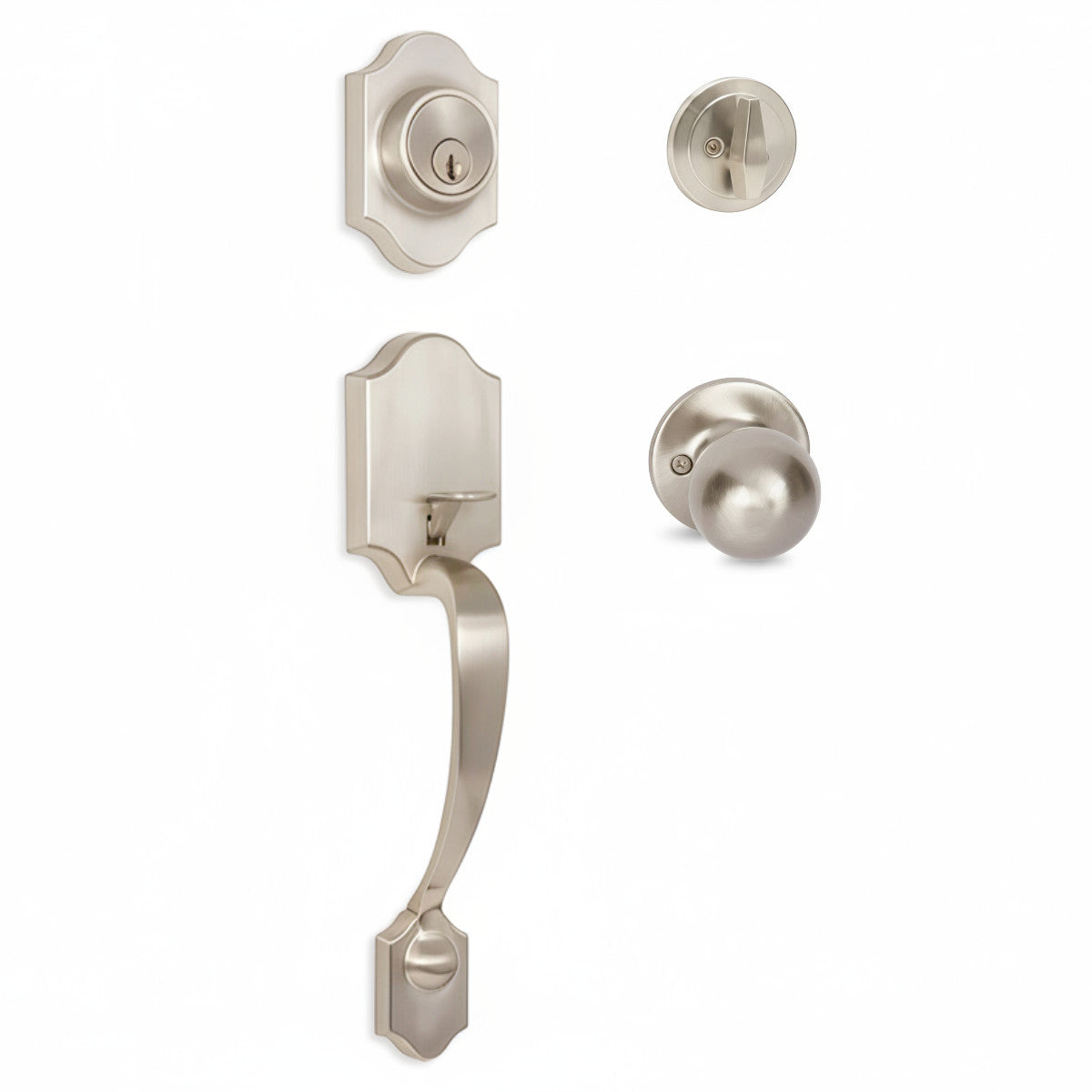 Valhala Satin Nickel Decorative Handleset with Ashland Knob