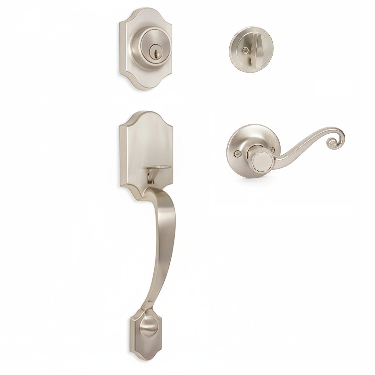 Valhala Satin Nickel Decorative Handleset with Livingston Lever