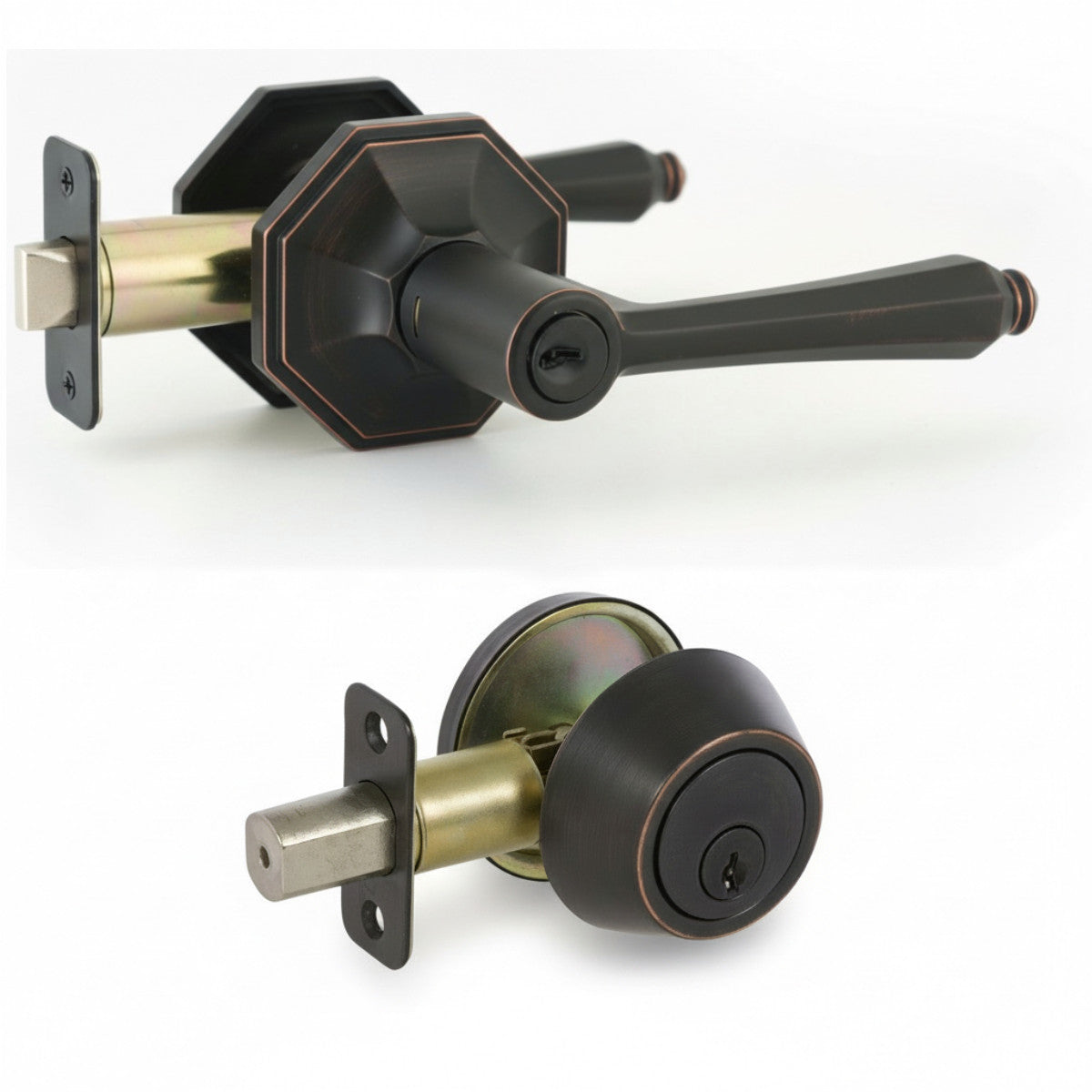 Windsor Oil Rubbed Bronze Entry Lever with Matching Single Cylinder Deadbolt Combo Pack