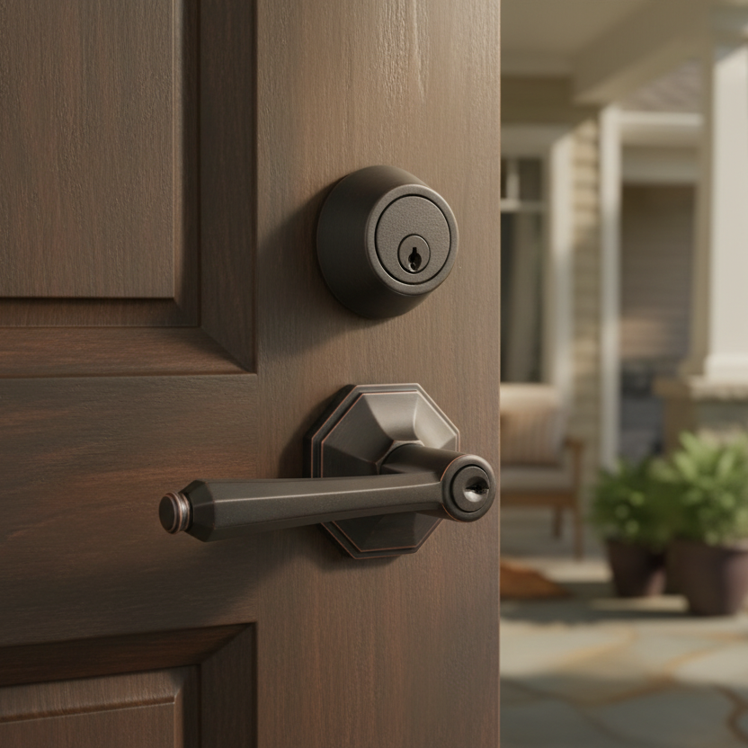Windsor Oil Rubbed Bronze Entry Lever with Matching Single Cylinder Deadbolt Combo Pack